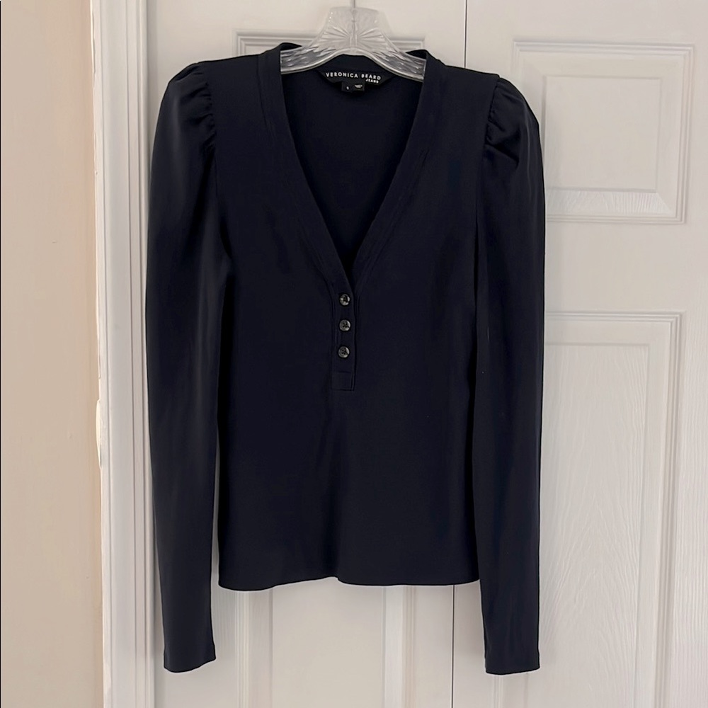 Veronica Beard Dekalb V-Neck Navy Women's Henley Top
